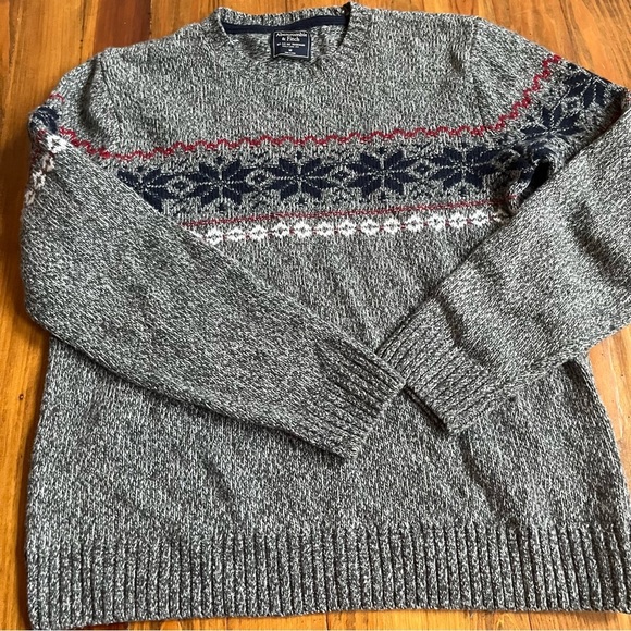 Abercrombie Merino Wool Fair Isle Gray Crew Après Ski Sweater Snowflake M - Picture 3 of 11